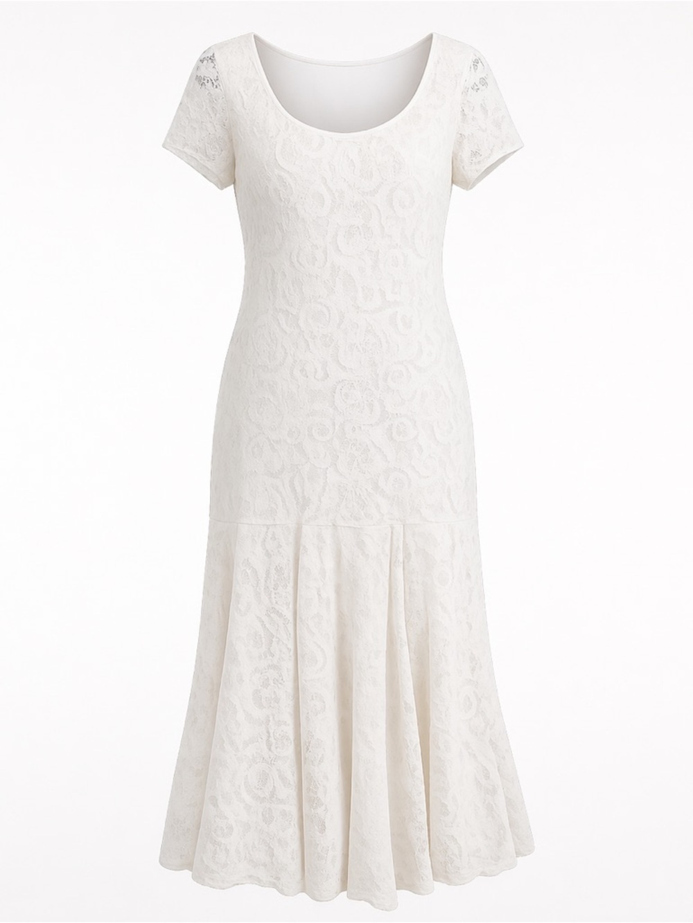 Ivory Lace Overlay Long Mermaid Style Formal Dress Lace Cap Sleeves Made in USA